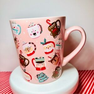 Christmas Pink Mug with Festive Polar Bear Mrs & Mr Claus Reindeer Snowman Mugs